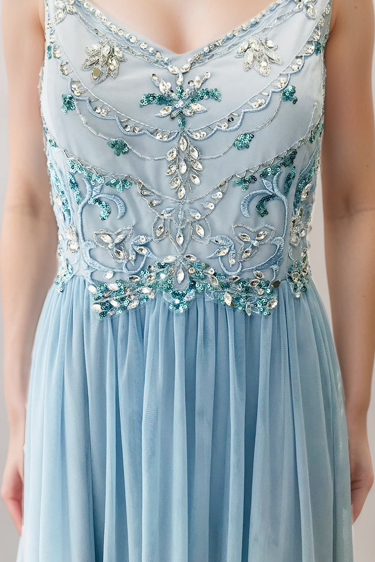 ビジューキャミロングドレスブルーMサイズ