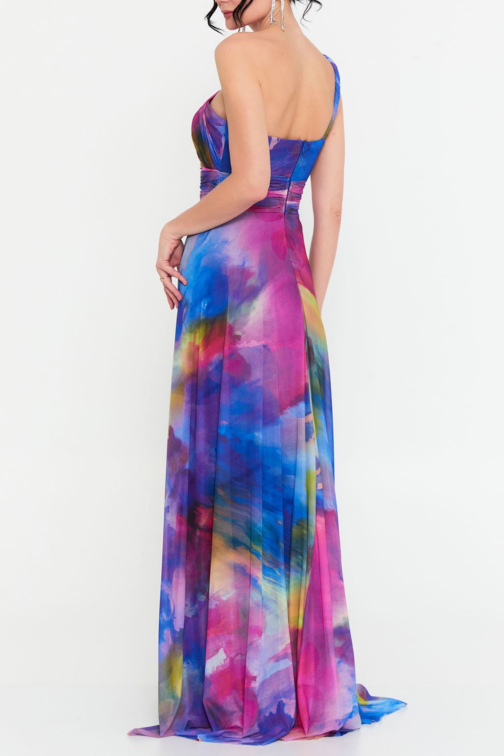 ウォーターカラーワンショルダーロングドレスXSサイズ