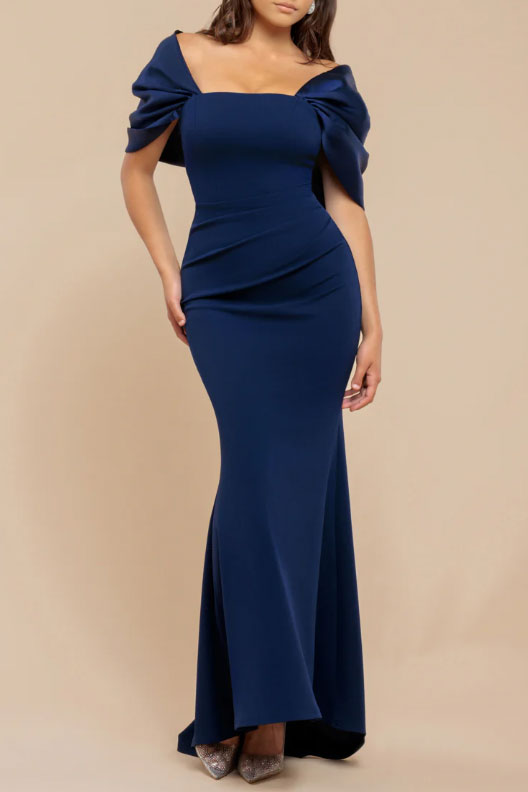 バックサテンボウロングドレスネイビーSサイズ