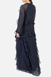 メタリックドットボリュームスリーブシアードレスネイビーフリーサイズ