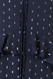 メタリックドットボリュームスリーブシアードレスネイビーフリーサイズ