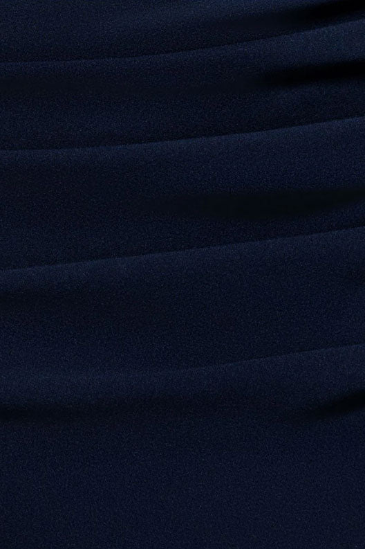 ワンショルダーギャザーフレアロングドレスネイビーSサイズ