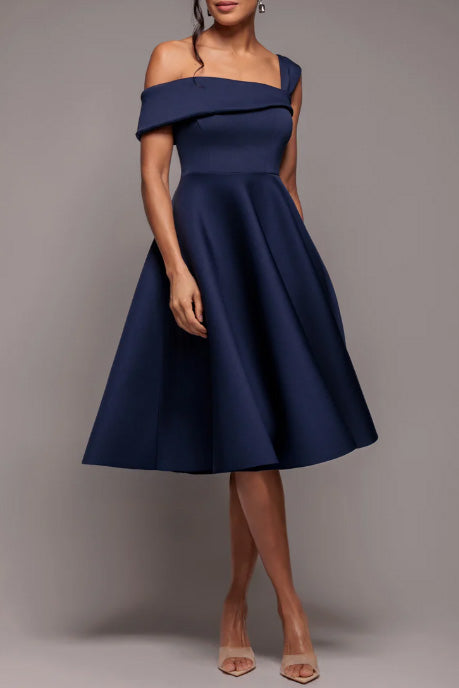 ボンディングアシンメトリーミディドレスネイビーSサイズ