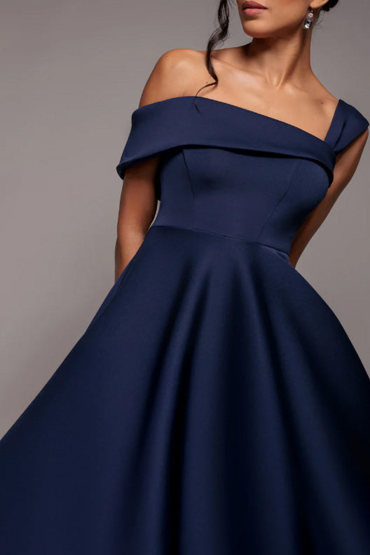 ボンディングアシンメトリーミディドレスネイビーSサイズ