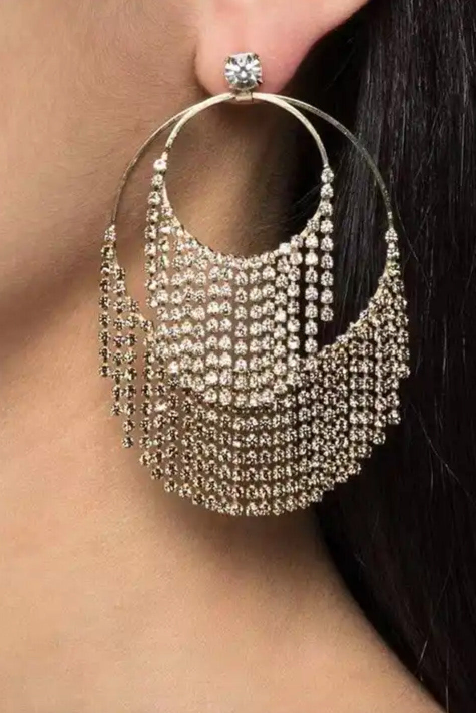 フリンジフープピアスブラック×ゴールド