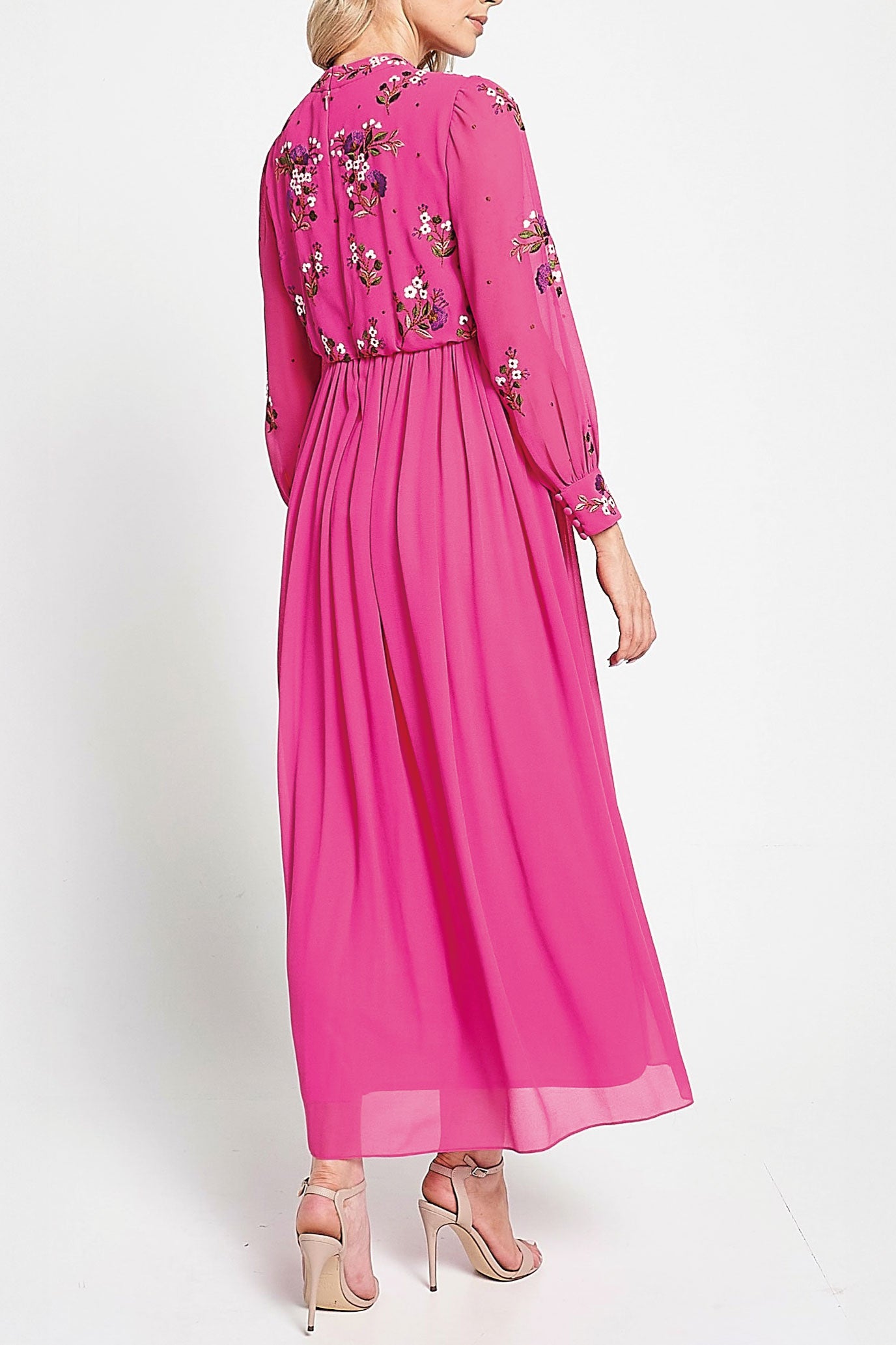 エンブロイダリーブルゾンスリーブミディドレスピンクSサイズ