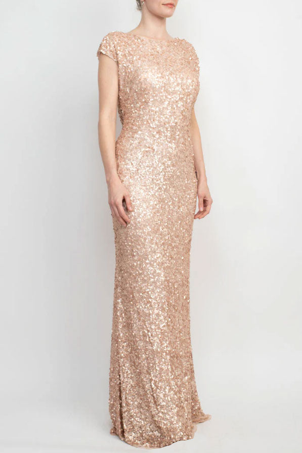 スパンコールドレープバックロングドレスピンクSサイズ