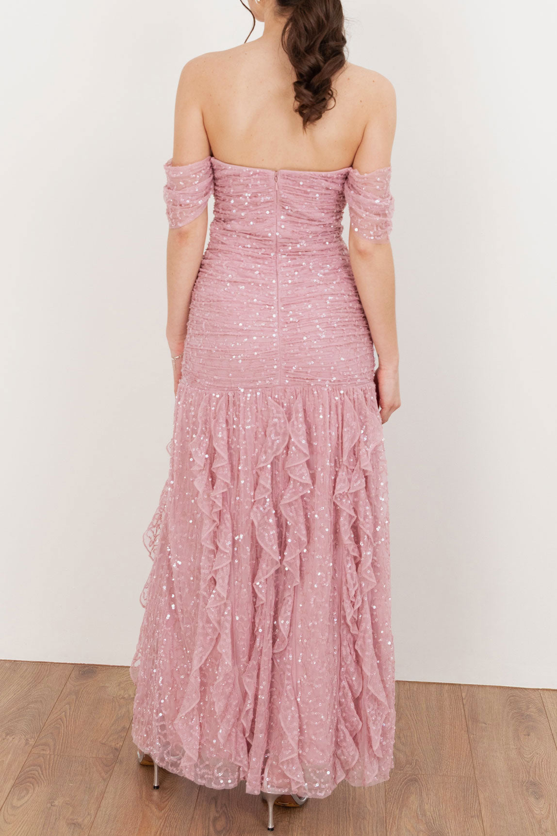 ビジューシャーリングマキシドレスピンクMサイズ