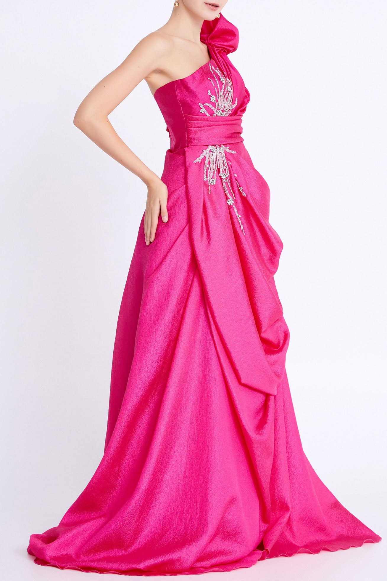 ワンショルダーAラインドレスピンクSサイズ(38)