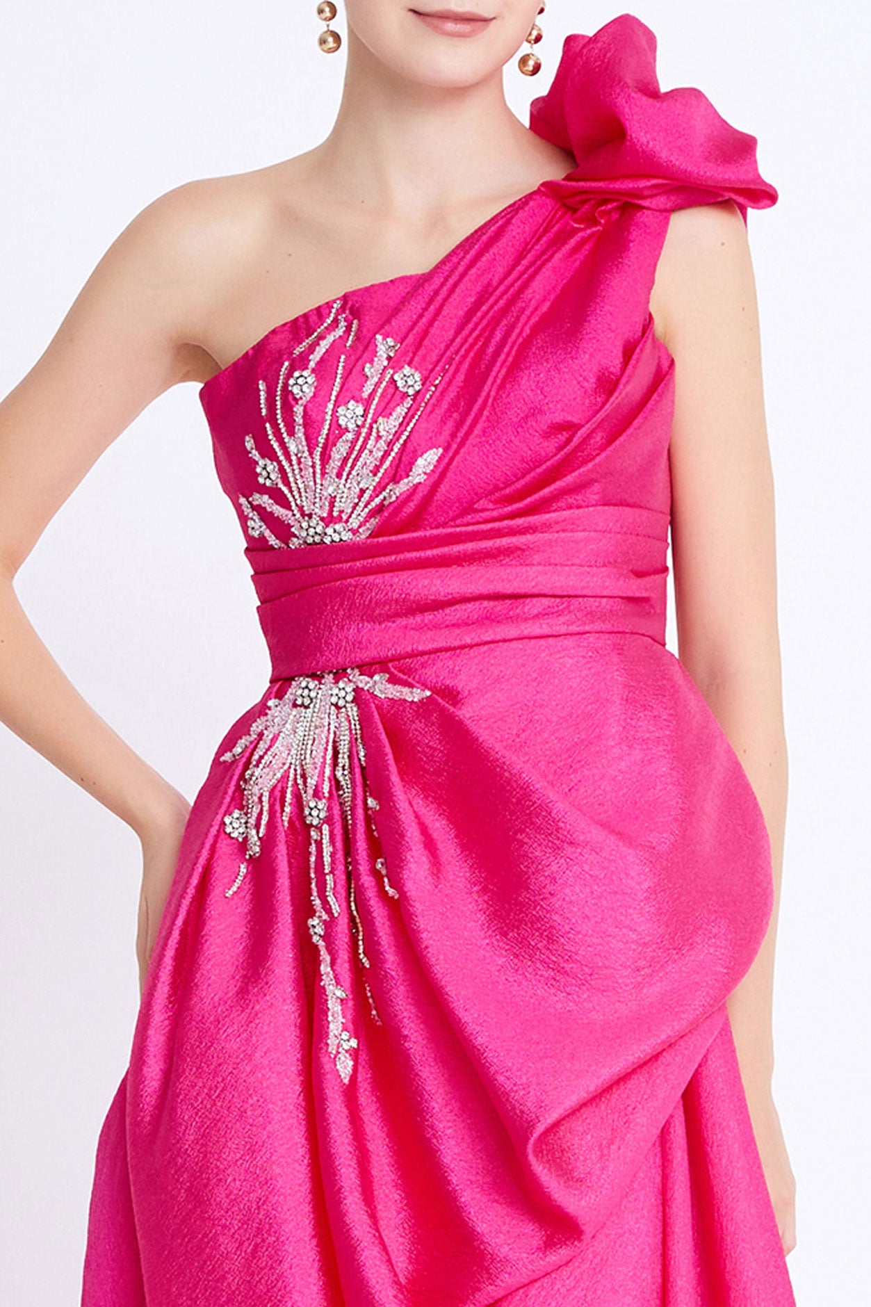 ワンショルダーAラインドレスピンクSサイズ(38)