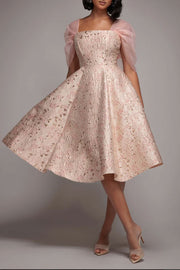 ジャガードフィットアンドフレアドレスピンクSサイズ