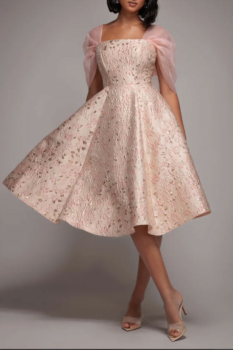 ジャガードフィットアンドフレアドレスピンクSサイズ