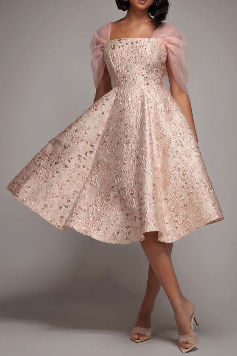 ジャガードフィットアンドフレアドレスピンクSサイズ