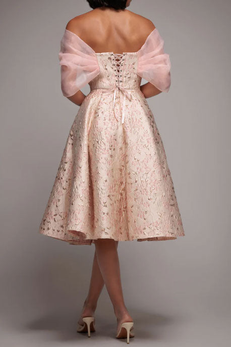 ジャガードフィットアンドフレアドレスピンクSサイズ