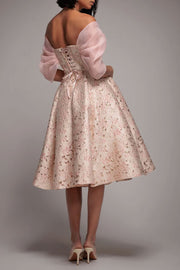 ジャガードフィットアンドフレアドレスピンクSサイズ