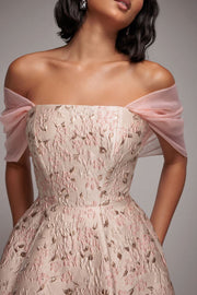 ジャガードフィットアンドフレアドレスピンクSサイズ