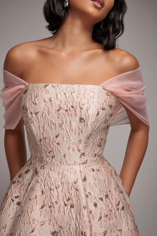 ジャガードフィットアンドフレアドレスピンクSサイズ