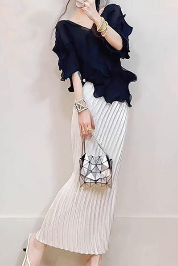 プリーツセットアップドレスブラックアンドホワイトフリーサイズ