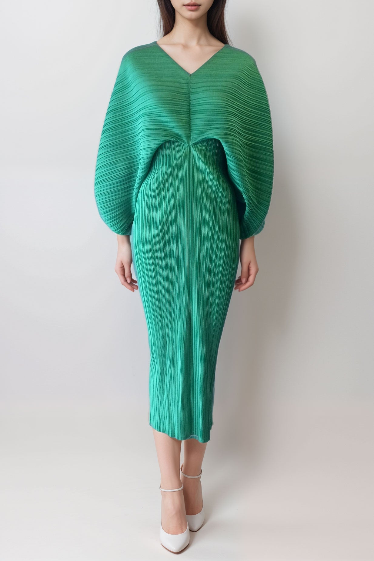 プリーツドルマンミディドレスピンクフリーサイズ