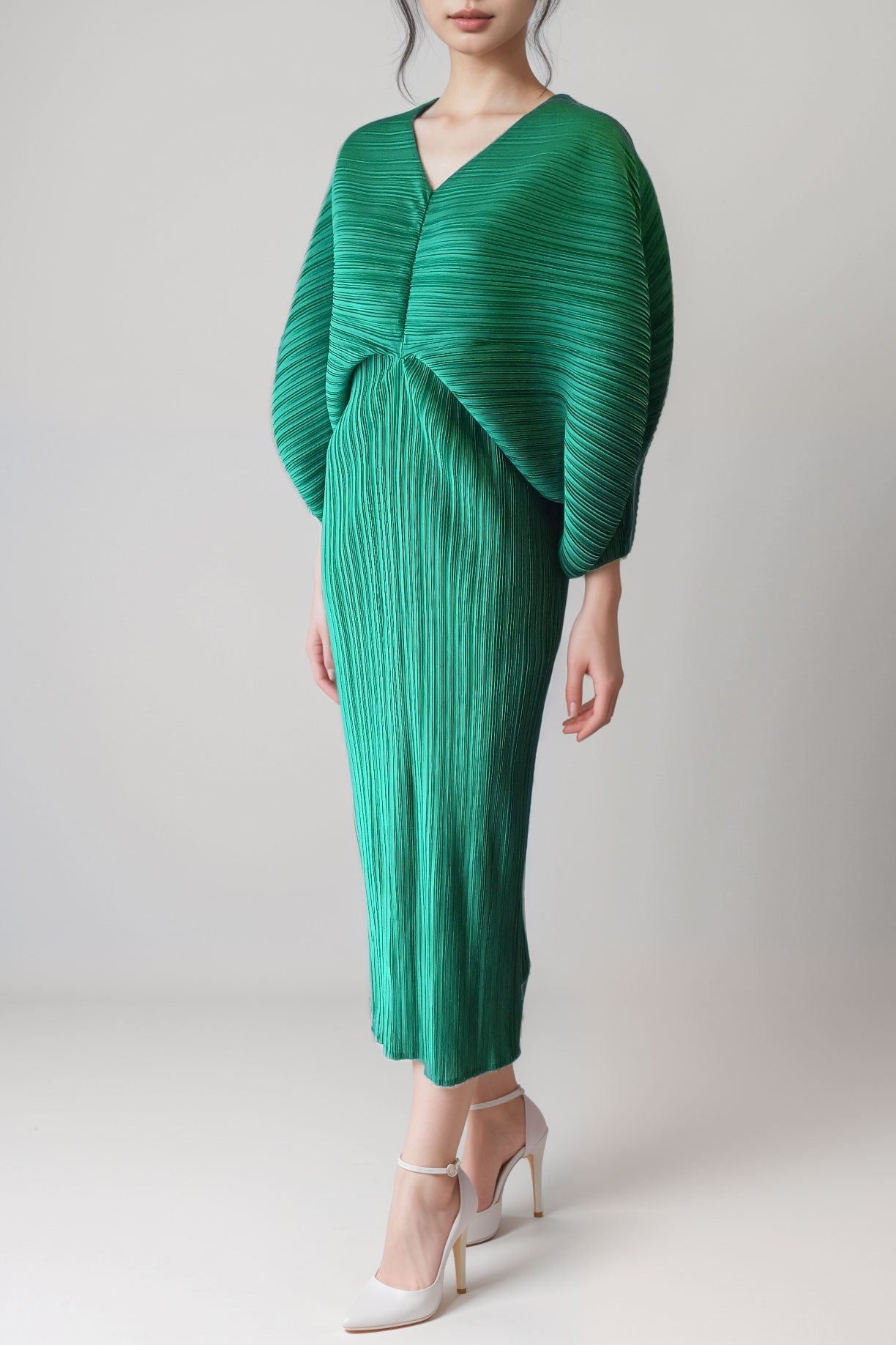 プリーツドルマンミディドレスピンクフリーサイズ