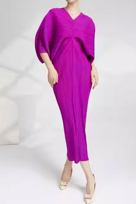 プリーツドルマンミディドレスピンクフリーサイズ