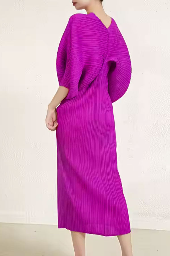 プリーツドルマンミディドレスピンクフリーサイズ