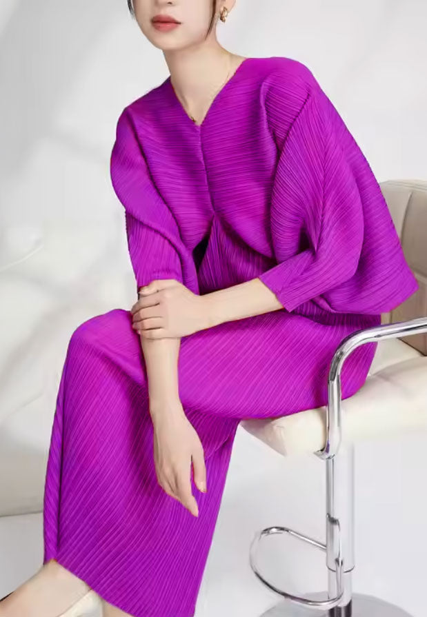 プリーツドルマンミディドレスピンクフリーサイズ