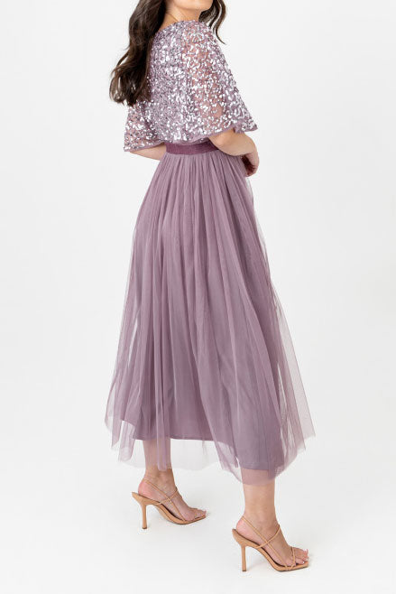 ラップフロントマキシドレスパープルMサイズ