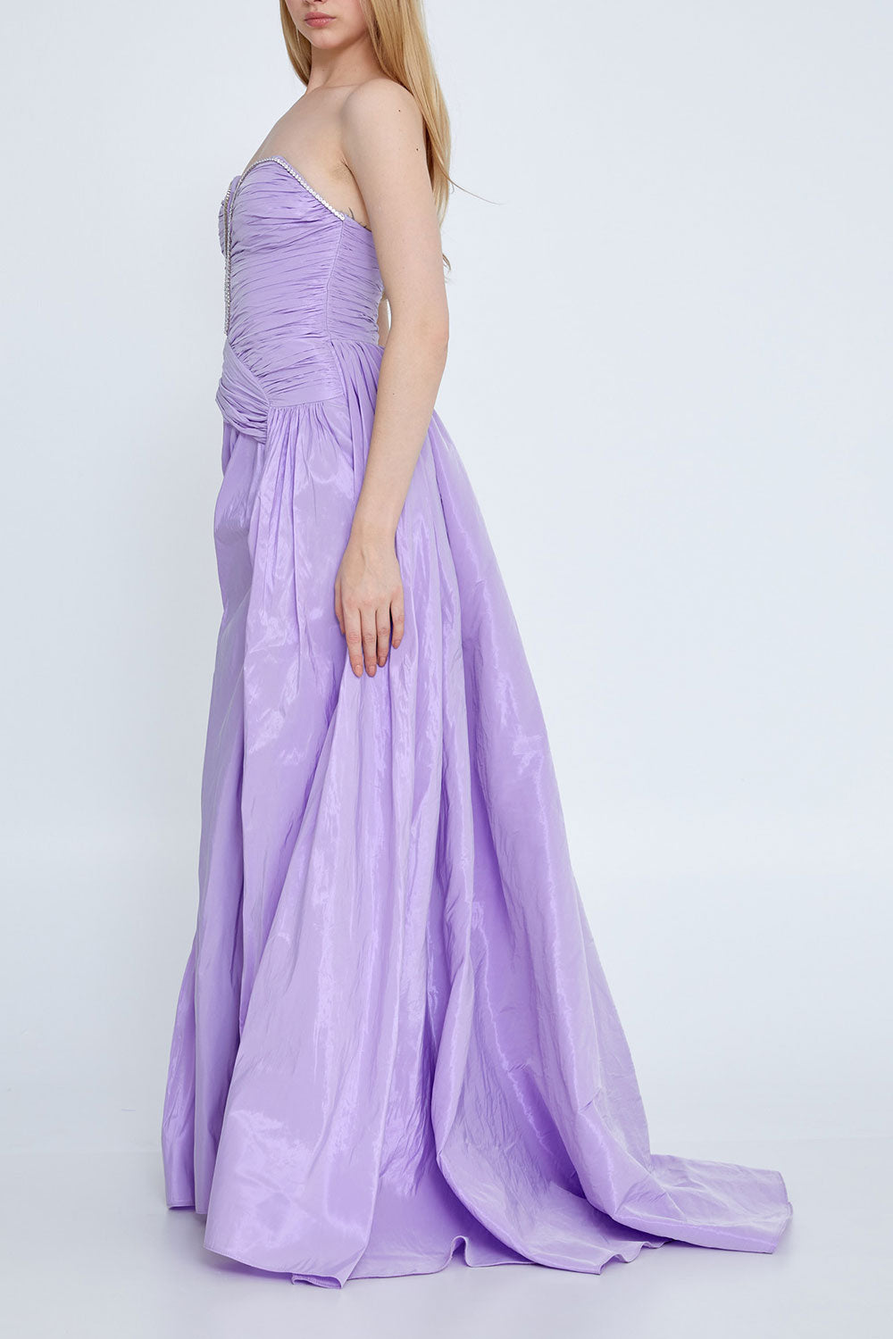 クリスタルラインシャーリングロングドレスラベンダーSサイズ(38)