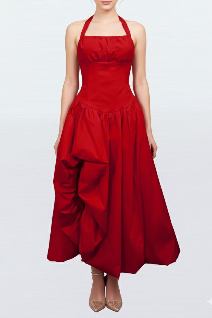 バブルミディドレスレッドS～Mサイズ