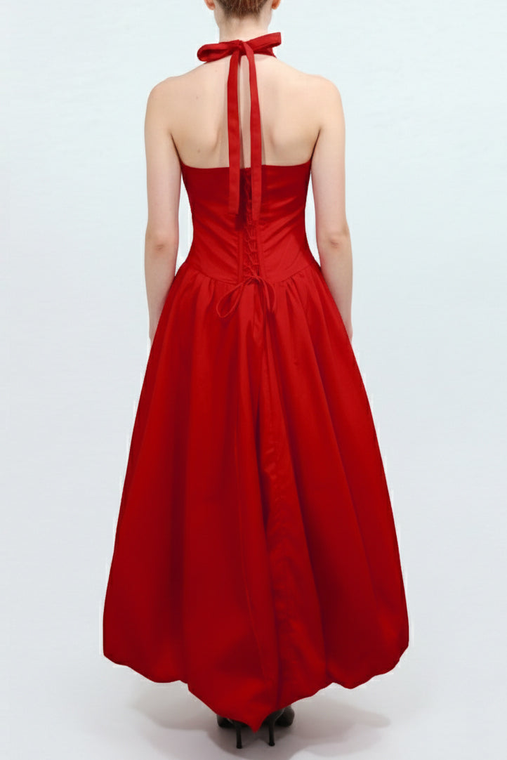 バブルミディドレスレッドS～Mサイズ