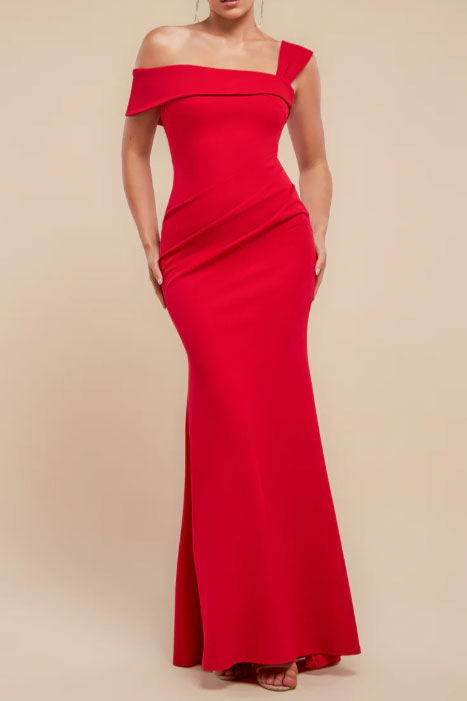 アシンメトリーマーメイドロングドレスレッドSサイズ