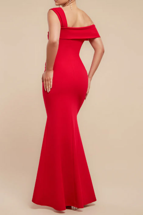 アシンメトリーマーメイドロングドレスレッドSサイズ