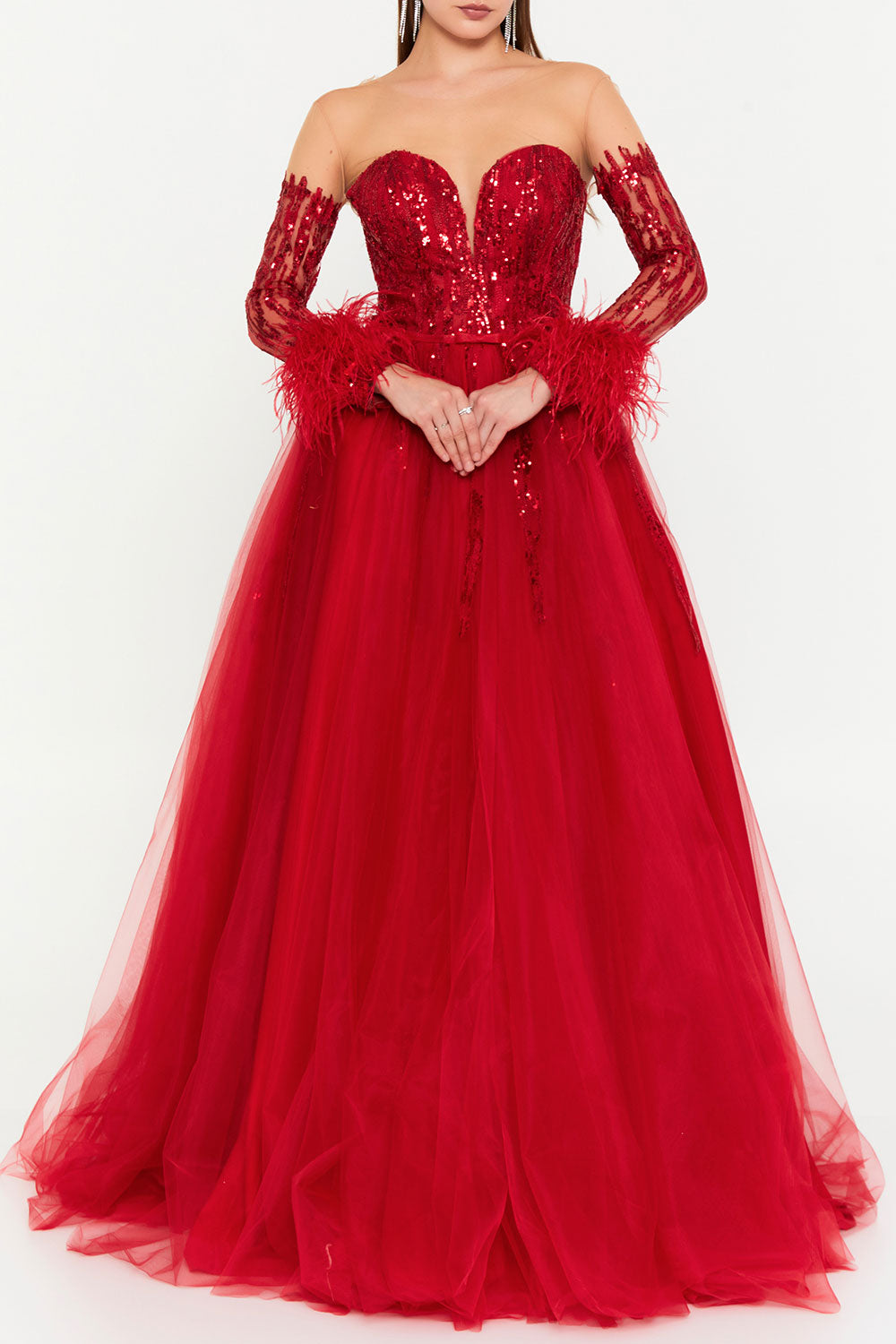 フェザーカフスAラインドレスレッドSサイズ(36)