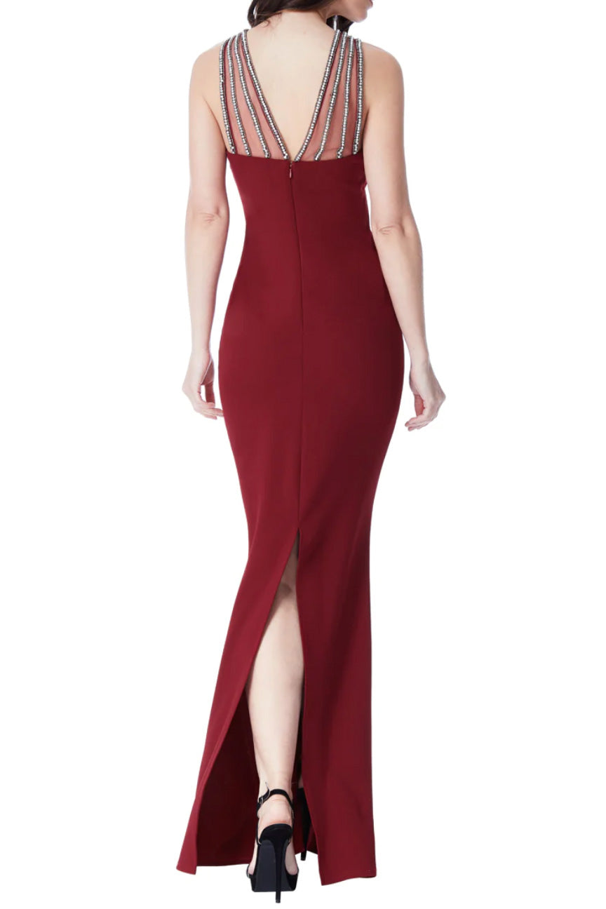 ジュエルクロスネックマーメイドロングドレスレッドMサイズ