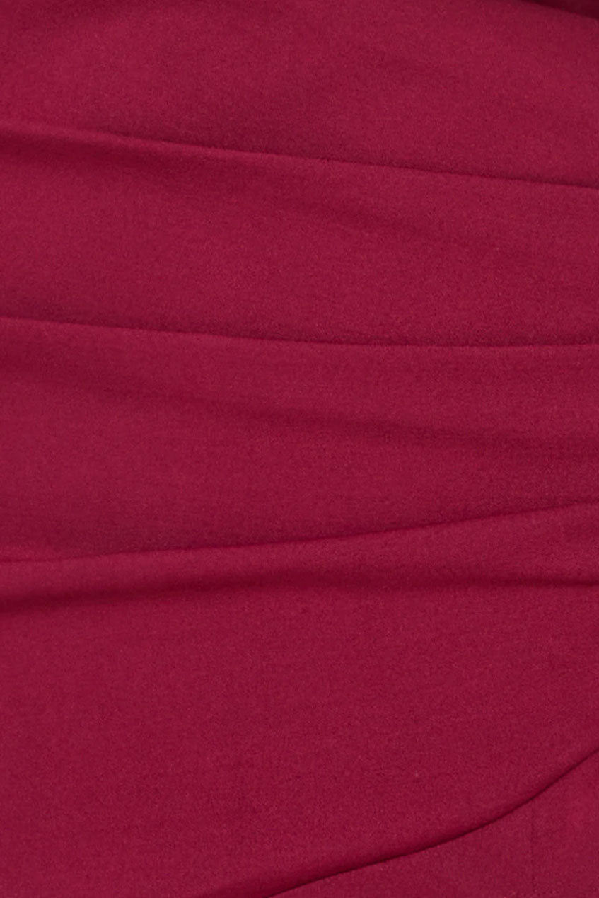 オフショルダーギャザーフレアロングドレスボルドーMサイズ