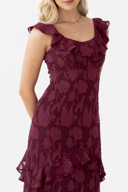 フローラルオパールロングドレスボルドーSサイズ