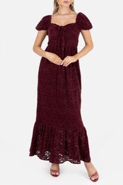 ベロアヴィンテージローズミディドレスボルドーMサイズ