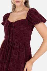 ベロアヴィンテージローズミディドレスボルドーMサイズ