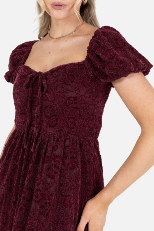 ベロアヴィンテージローズミディドレスボルドーMサイズ