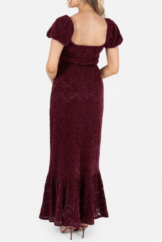 ベロアヴィンテージローズミディドレスボルドーMサイズ