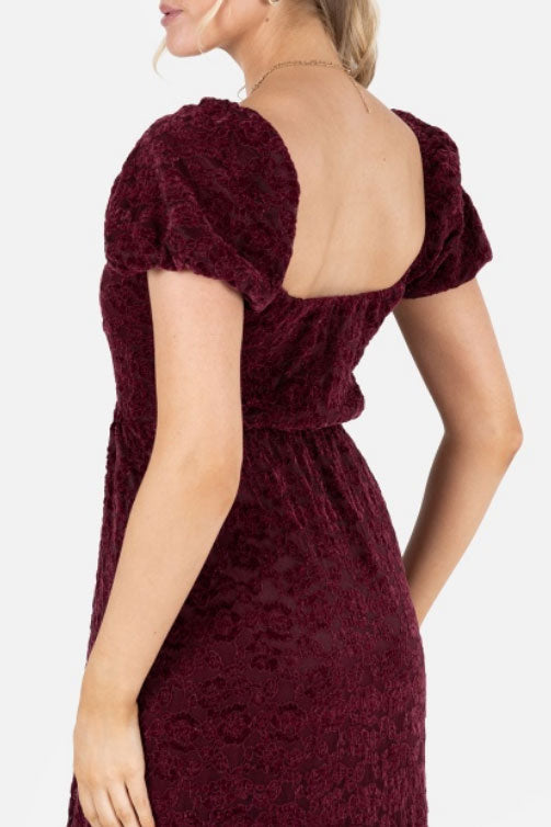 ベロアヴィンテージローズミディドレスボルドーMサイズ