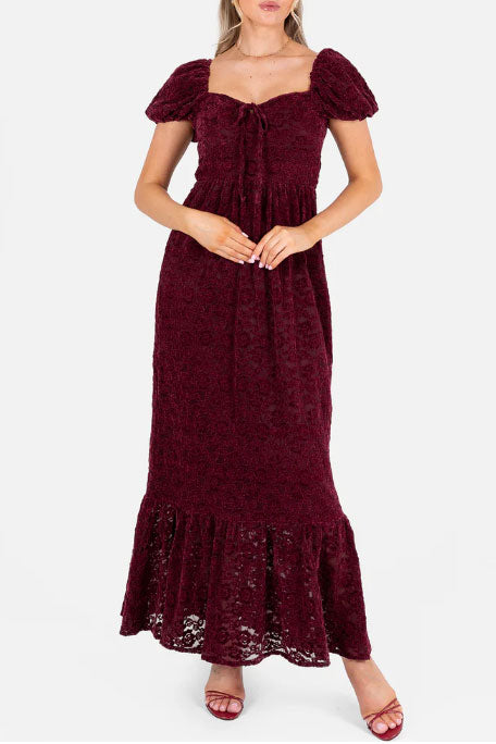 ベロアヴィンテージローズミディドレスボルドーMサイズ