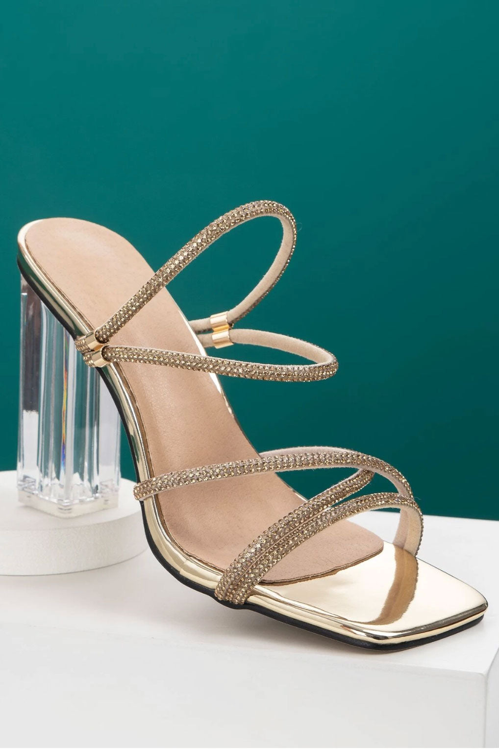 スクエアヒールビジュースサンダルゴールドSサイズ(36)