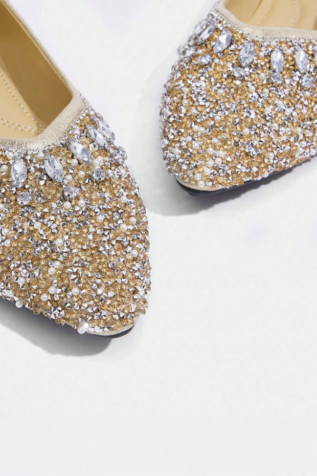 ビジューフラットシューズピンクゴールドLサイズ(38)