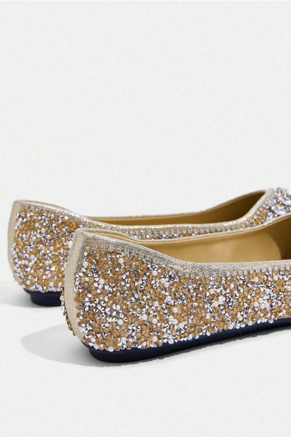 ビジューフラットシューズピンクゴールドMサイズ(37)