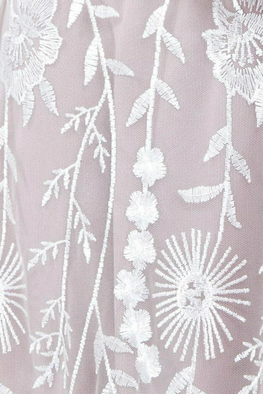 VネックエンブロイダリーロングドレスホワイトMサイズ