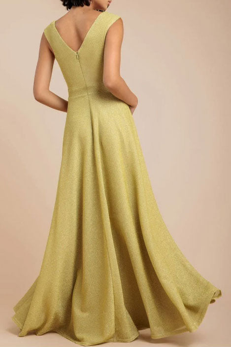 シャイニースリットロングドレスイエローMサイズ