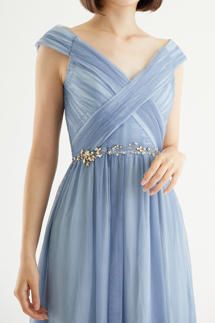 【ご試着送付】クロスショルダーロングドレスブルーグレー