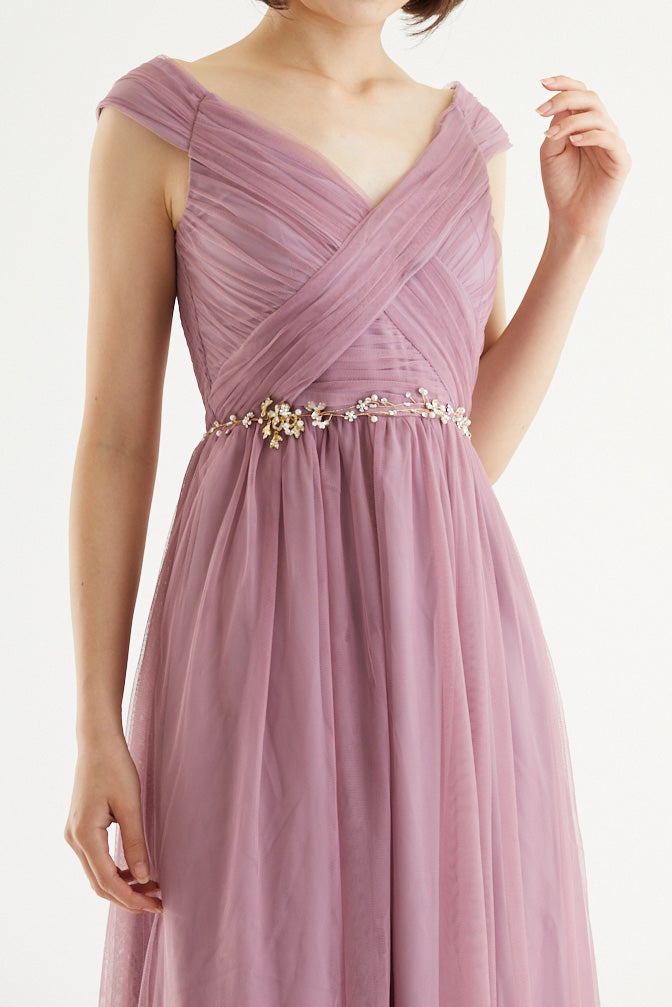 【ご試着送付】クロスショルダーロングドレスローズピンク